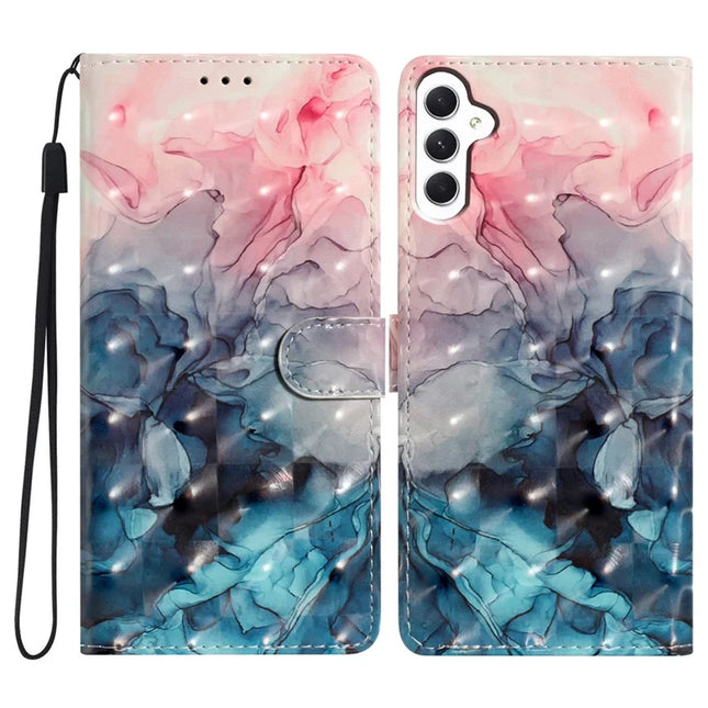 For Samsung Galaxy A56 5G Case PU Leather Wallet Phone Cover 3D Pattern Printing - Pink Blue Marble