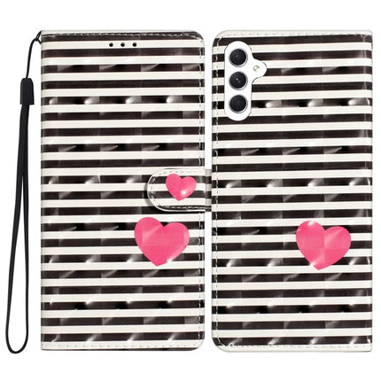 For Samsung Galaxy A56 5G Case PU Leather Wallet Phone Cover 3D Pattern Printing - Stripes / Heart