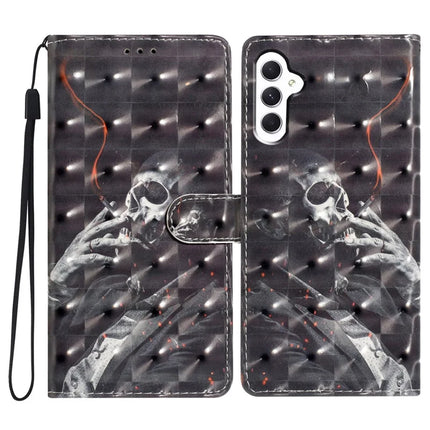 For Samsung Galaxy A56 5G Case PU Leather Wallet Phone Cover 3D Pattern Printing - Smoking Skeleton