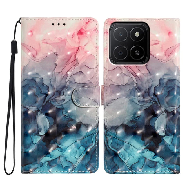 For Honor X5b / X5b Plus Case PU Leather Wallet Phone Cover 3D Pattern Printing - Pink Blue Marble