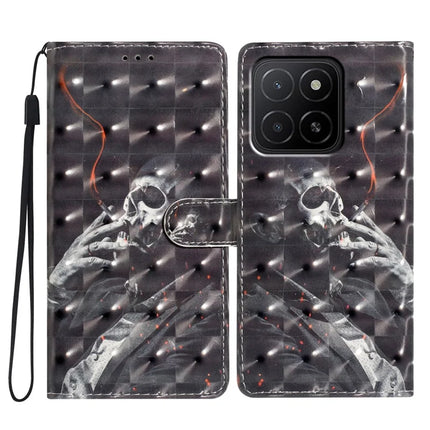 For Honor X5b / X5b Plus Case PU Leather Wallet Phone Cover 3D Pattern Printing - Smoking Skeleton