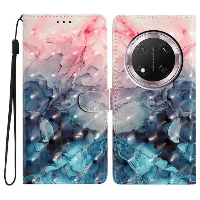 For Honor Magic7 Lite 5G / X9c 5G / X60 Pro 5G Case PU Leather Wallet Phone Cover 3D Pattern Printing - Pink Blue Marble