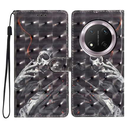 For Honor Magic7 Lite 5G / X9c 5G / X60 Pro 5G Case PU Leather Wallet Phone Cover 3D Pattern Printing - Smoking Skeleton