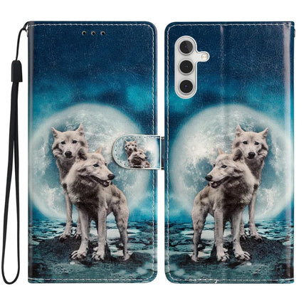 For Samsung Galaxy A56 5G Wallet Case PU Leather Pattern Printing Stand Phone Cover with Strap - Two Wolves