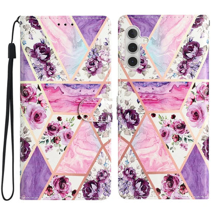 For Samsung Galaxy A56 5G Wallet Case PU Leather Pattern Printing Stand Phone Cover with Strap - Purple Flowers