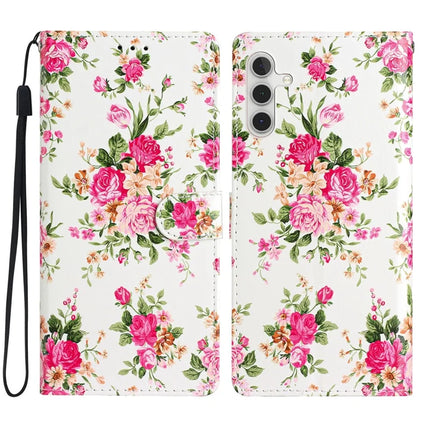 For Samsung Galaxy A56 5G Wallet Case PU Leather Pattern Printing Stand Phone Cover with Strap - Red Flowers