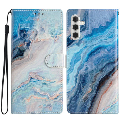For Samsung Galaxy A56 5G Wallet Case PU Leather Pattern Printing Stand Phone Cover with Strap - Blue Marble