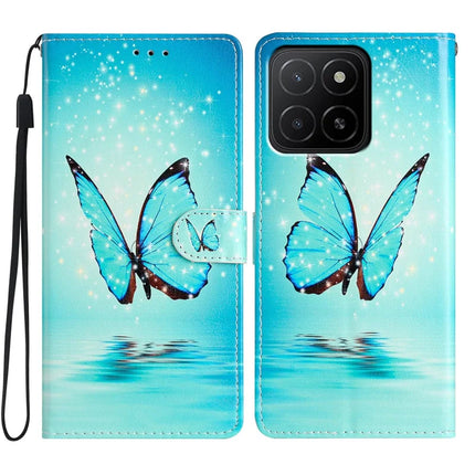 For Honor X5b / X5b Plus Wallet Case PU Leather Pattern Printing Stand Phone Cover with Strap - Blue Butterfly