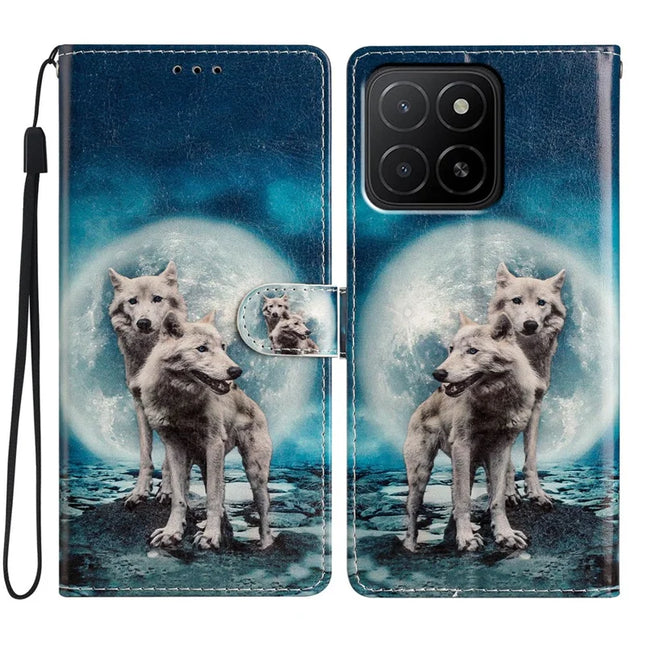 For Honor X5b / X5b Plus Wallet Case PU Leather Pattern Printing Stand Phone Cover with Strap - Two Wolves