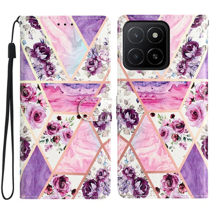 For Honor X5b / X5b Plus Wallet Case PU Leather Pattern Printing Stand Phone Cover with Strap - Purple Flowers