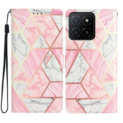 For Honor X5b / X5b Plus Wallet Case PU Leather Pattern Printing Stand Phone Cover with Strap - Pink Marble