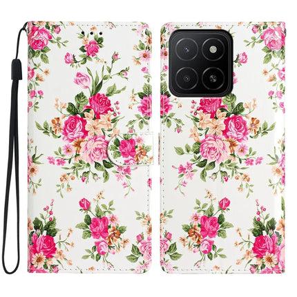 For Honor X5b / X5b Plus Wallet Case PU Leather Pattern Printing Stand Phone Cover with Strap - Red Flowers