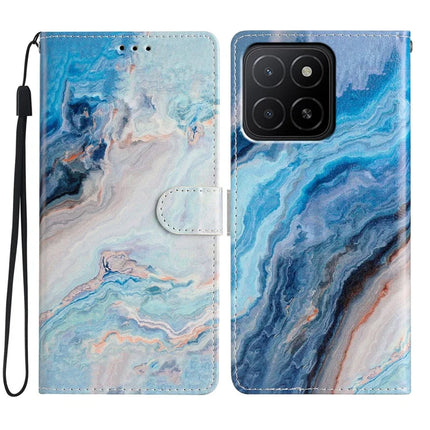 For Honor X5b / X5b Plus Wallet Case PU Leather Pattern Printing Stand Phone Cover with Strap - Blue Marble