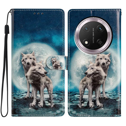For Honor Magic7 Lite 5G / X9c 5G / X60 Pro 5G Wallet Case PU Leather Pattern Printing Stand Phone Cover with Strap - Two Wolves