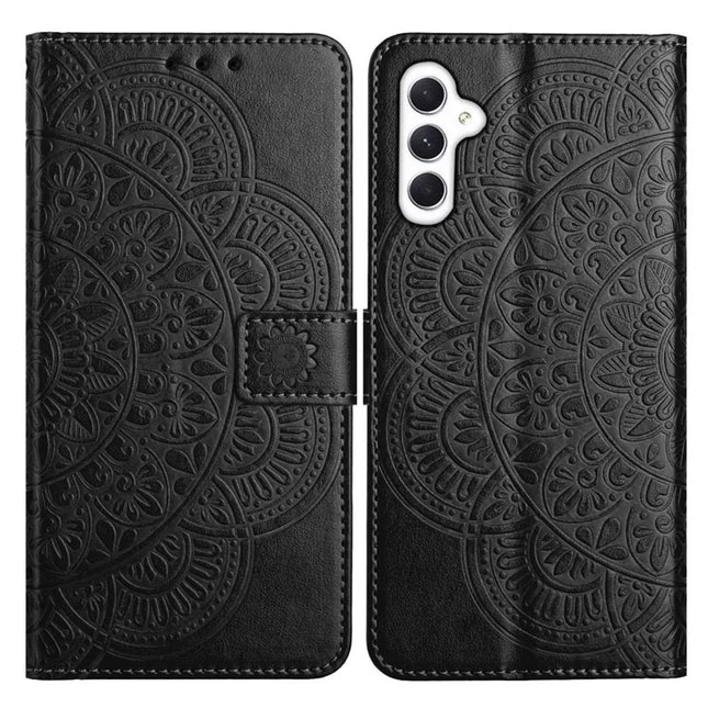 For Samsung Galaxy A26 5G Leather Case with Card Slots Mandala Pattern Phone Cover Stand - Black