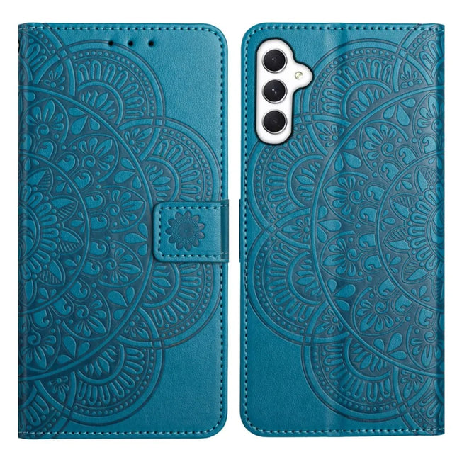 For Samsung Galaxy A26 5G Leather Case with Card Slots Mandala Pattern Phone Cover Stand - Blue
