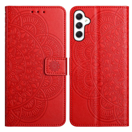 For Samsung Galaxy A56 5G Leather Case with Card Slots Mandala Pattern Phone Cover Stand - Red