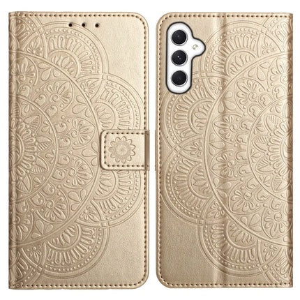 For Samsung Galaxy A56 5G Leather Case with Card Slots Mandala Pattern Phone Cover Stand - Gold