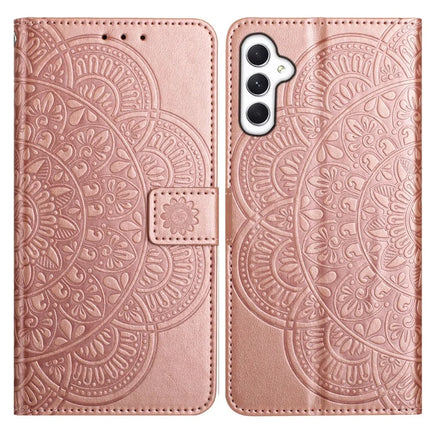 For Samsung Galaxy A56 5G Leather Case with Card Slots Mandala Pattern Phone Cover Stand - Rose Gold