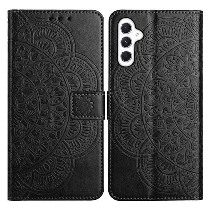 For Samsung Galaxy A56 5G Leather Case with Card Slots Mandala Pattern Phone Cover Stand - Black