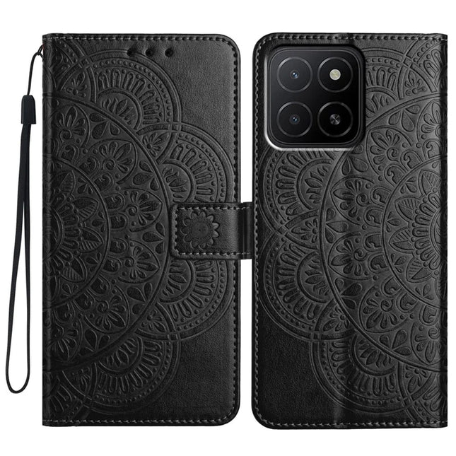 For Honor X5b Plus  /  X5b Leather Case with Card Slots Mandala Pattern Phone Cover Stand - Black