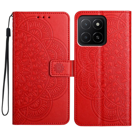 For Honor X5b Plus  /  X5b Leather Case with Card Slots Mandala Pattern Phone Cover Stand - Red