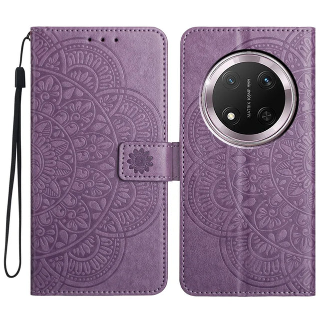 For Honor Magic7 Lite 5G / X9c 5G / X60 Pro 5G Leather Case with Card Slots Mandala Pattern Phone Cover Stand - Purple