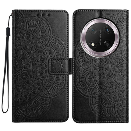 For Honor Magic7 Lite 5G / X9c 5G / X60 Pro 5G Leather Case with Card Slots Mandala Pattern Phone Cover Stand - Black