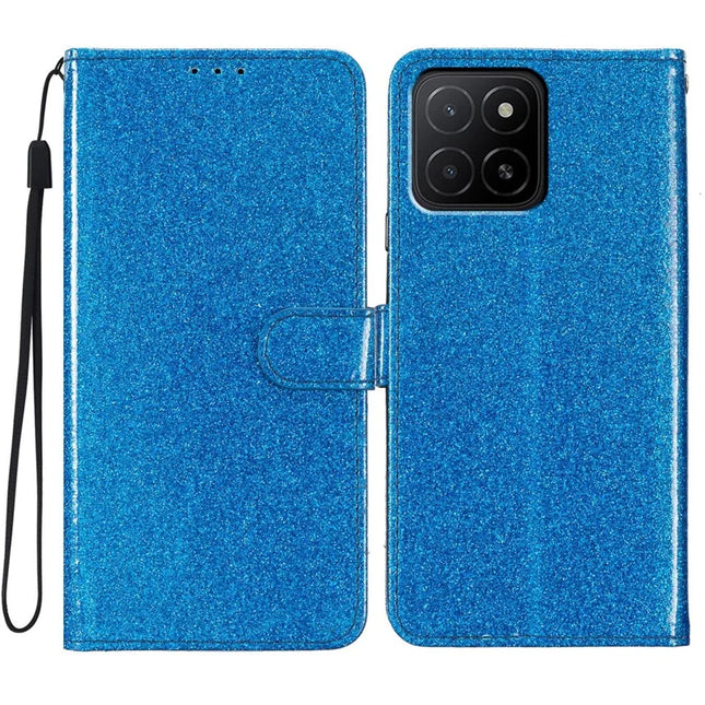 For Honor X5b Plus  /  X5b Wallet Case Glitter Anti-Scratch Leather Phone Cover Stand - Blue