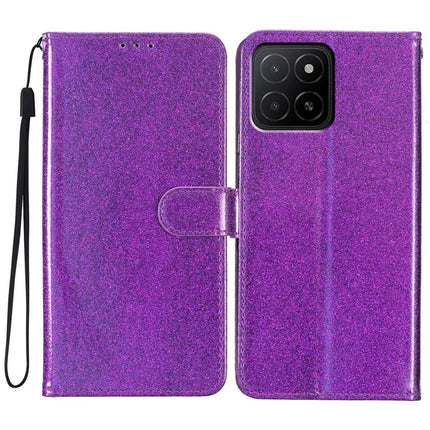 For Honor X5b Plus  /  X5b Wallet Case Glitter Anti-Scratch Leather Phone Cover Stand - Purple