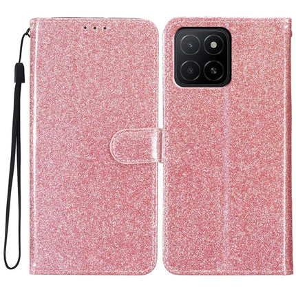 For Honor X5b Plus  /  X5b Wallet Case Glitter Anti-Scratch Leather Phone Cover Stand - Rose Gold