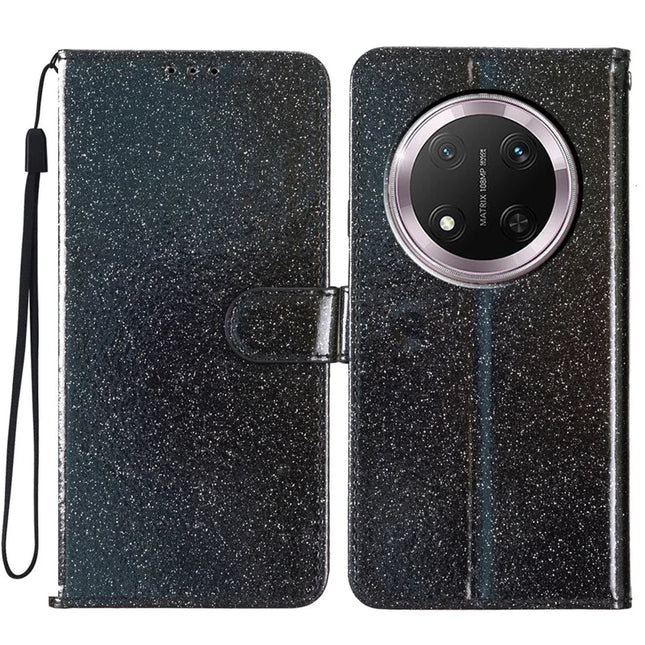For Honor Magic7 Lite 5G / X9c 5G / X60 Pro 5G Wallet Case Glitter Anti-Scratch Leather Phone Cover Stand - Black