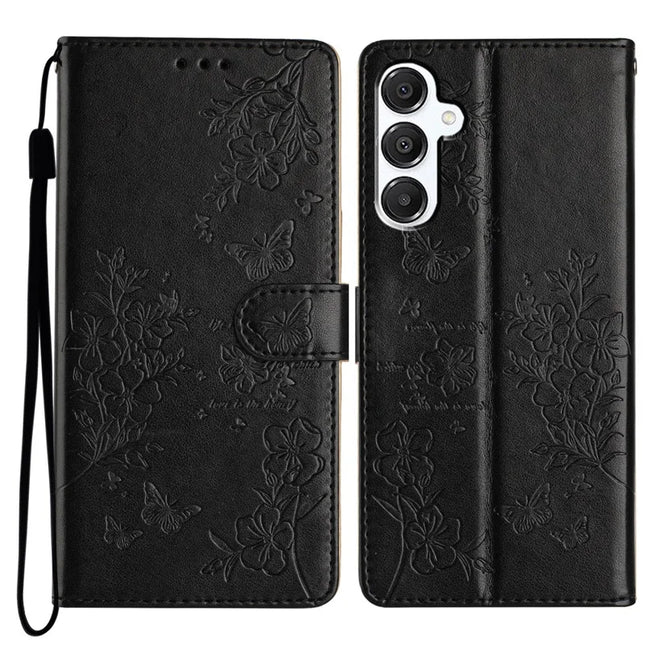 For Samsung Galaxy A26 5G Wallet Phone Case Butterfly Floral Imprint Leather Flip Cover - Black