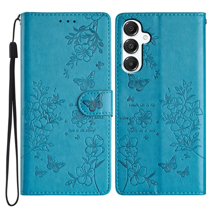 For Samsung Galaxy A26 5G Wallet Phone Case Butterfly Floral Imprint Leather Flip Cover - Blue