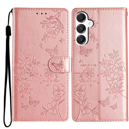 For Samsung Galaxy A56 5G Wallet Phone Case Butterfly Floral Imprint Leather Flip Cover - Rose Gold