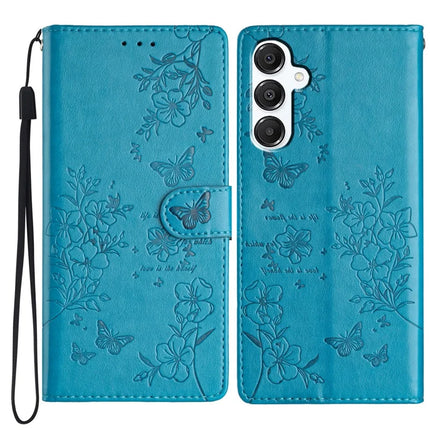 For Samsung Galaxy A56 5G Wallet Phone Case Butterfly Floral Imprint Leather Flip Cover - Blue