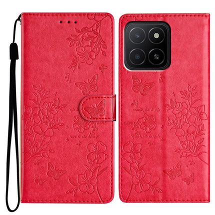 For Honor X5b Plus  /  X5b Wallet Phone Case Butterfly Floral Imprint Leather Flip Cover - Red