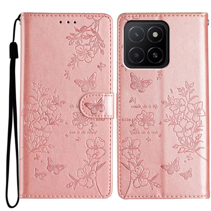 For Honor X5b Plus  /  X5b Wallet Phone Case Butterfly Floral Imprint Leather Flip Cover - Rose Gold