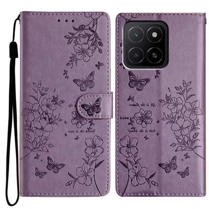 For Honor X5b Plus  /  X5b Wallet Phone Case Butterfly Floral Imprint Leather Flip Cover - Purple