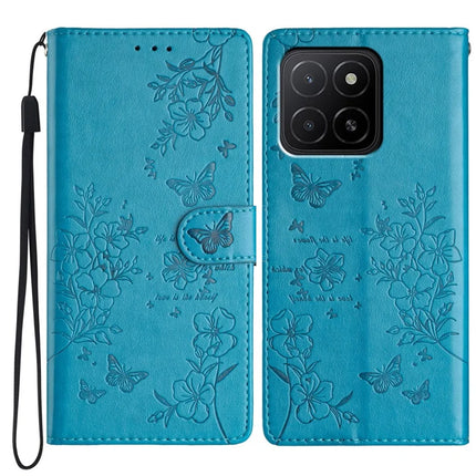 For Honor X5b Plus  /  X5b Wallet Phone Case Butterfly Floral Imprint Leather Flip Cover - Blue