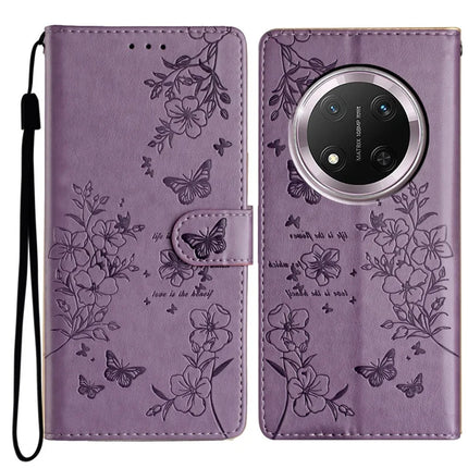 For Honor Magic7 Lite 5G / X9c 5G / X60 Pro 5G Wallet Phone Case Butterfly Floral Imprint Leather Flip Cover - Purple