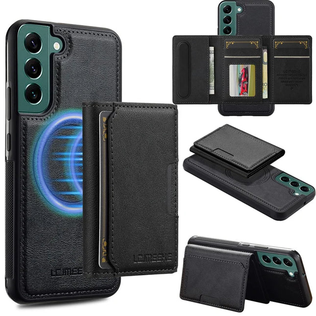 LC.IMEEKE L5 For Samsung	Galaxy S21 FE 5G Magnetic Phone Case Leather Back Cover with Detachable Card Holder - Black
