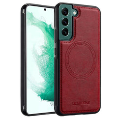 LC.IMEEKE For Samsung Galaxy S21 FE 5G Magnetic Case Compatible with MagSafe Leather TPU Back Cover - Red