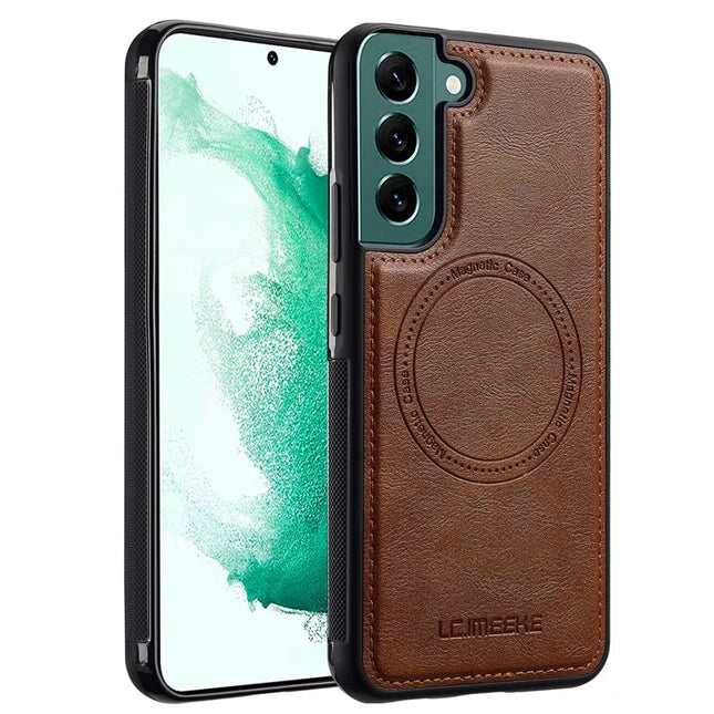 LC.IMEEKE For Samsung Galaxy S21 FE 5G Magnetic Case Compatible with MagSafe Leather TPU Back Cover - Brown