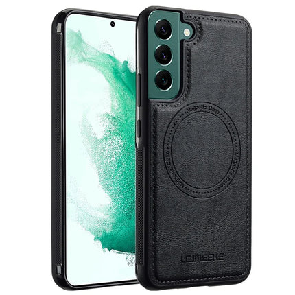 LC.IMEEKE For Samsung Galaxy S21 FE 5G Magnetic Case Compatible with MagSafe Leather TPU Back Cover - Black