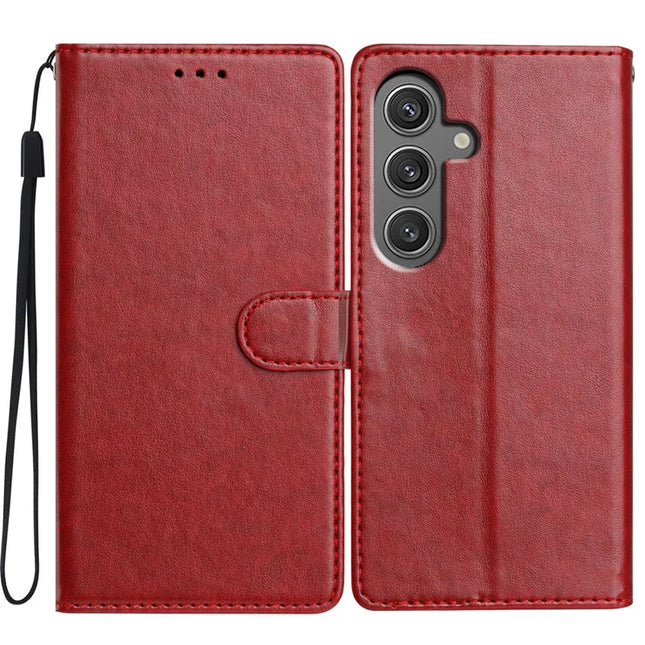 For Samsung Galaxy A56 5G Leather Case Wallet Stand Phone Cover with Handy Strap - Red