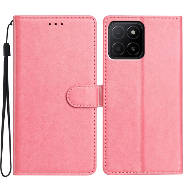 For Honor X5b Plus / X5b Leather Case Wallet Stand Phone Cover with Handy Strap - Pink
