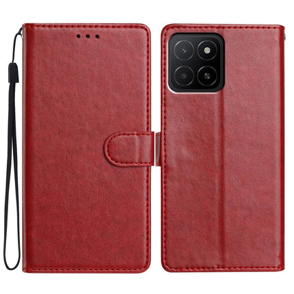 For Honor X5b Plus / X5b Leather Case Wallet Stand Phone Cover with Handy Strap - Red
