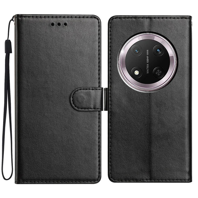 For Honor Magic7 Lite 5G / X9c 5G / X60 Pro 5G Leather Case Wallet Stand Phone Cover with Handy Strap - Black