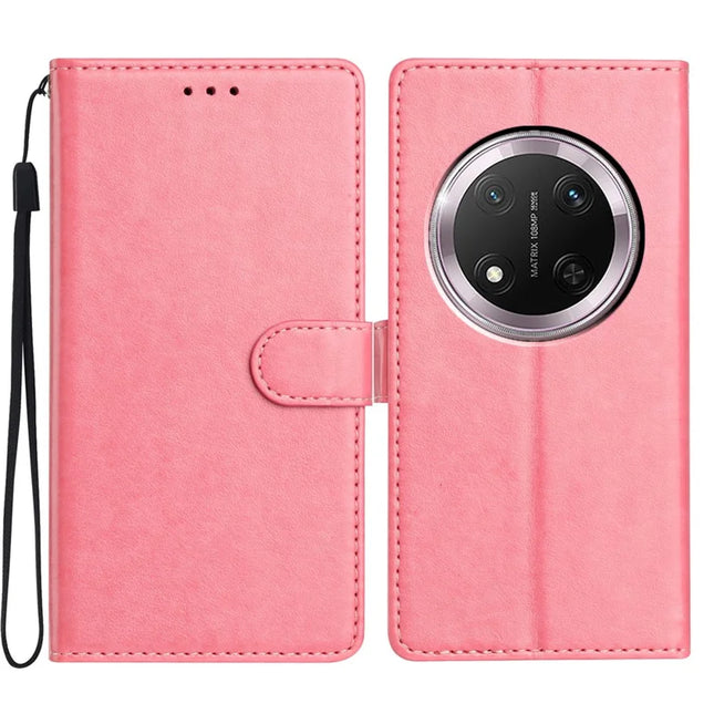 For Honor Magic7 Lite 5G / X9c 5G / X60 Pro 5G Leather Case Wallet Stand Phone Cover with Handy Strap - Pink